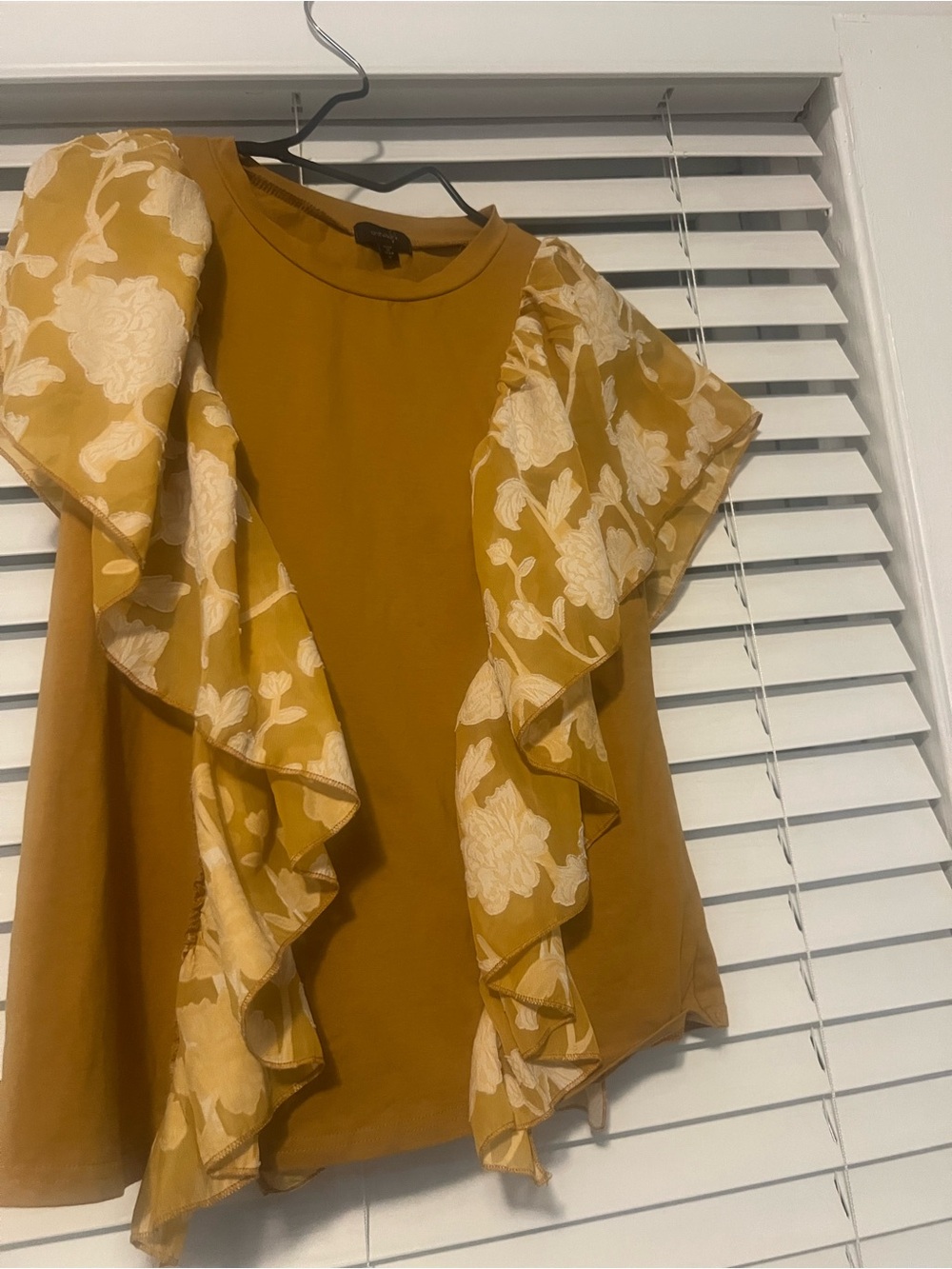 Floral Ruffle Sleeve Blouse in Mustard